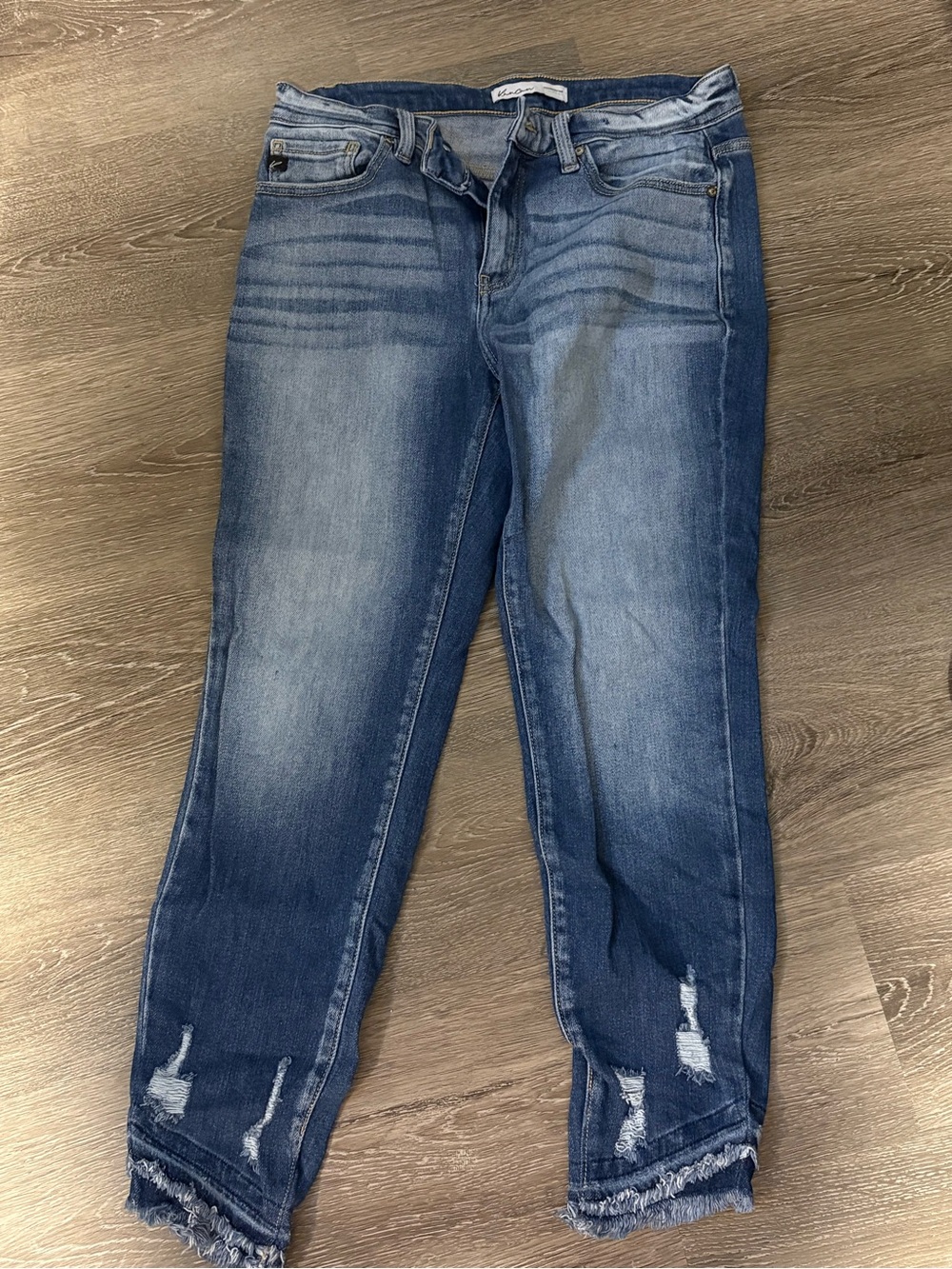 KanCan Medium Blue Straight Leg Jeans with Frayed Hem
